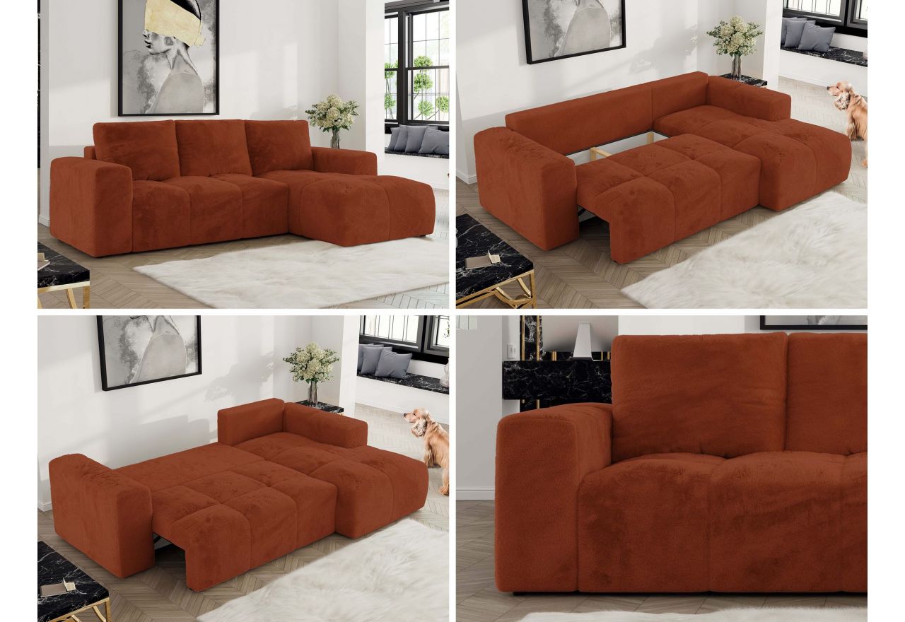 Narożnik MONIVA L - strona prawa - pomarańczowy, plusz