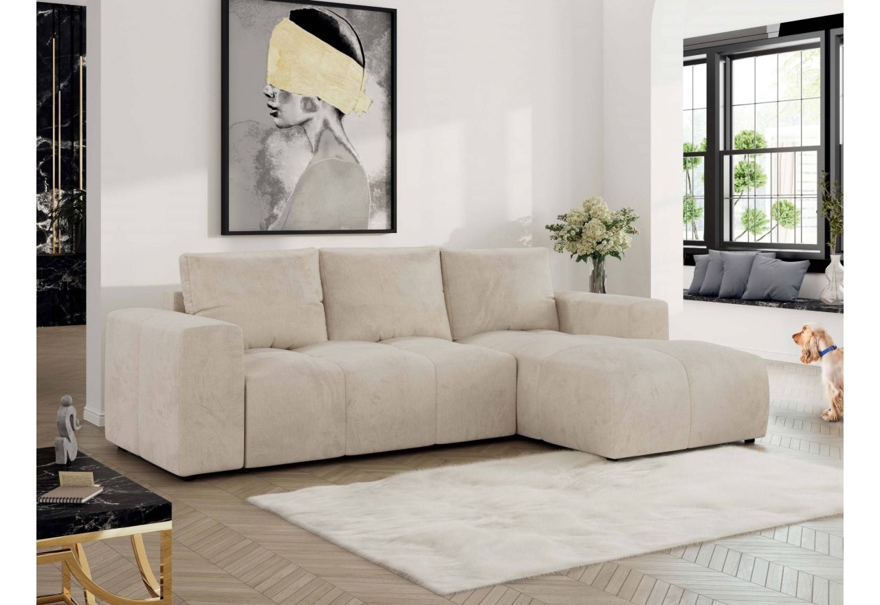 Narożnik MONIVA L - strona prawa - beżowy, welwet