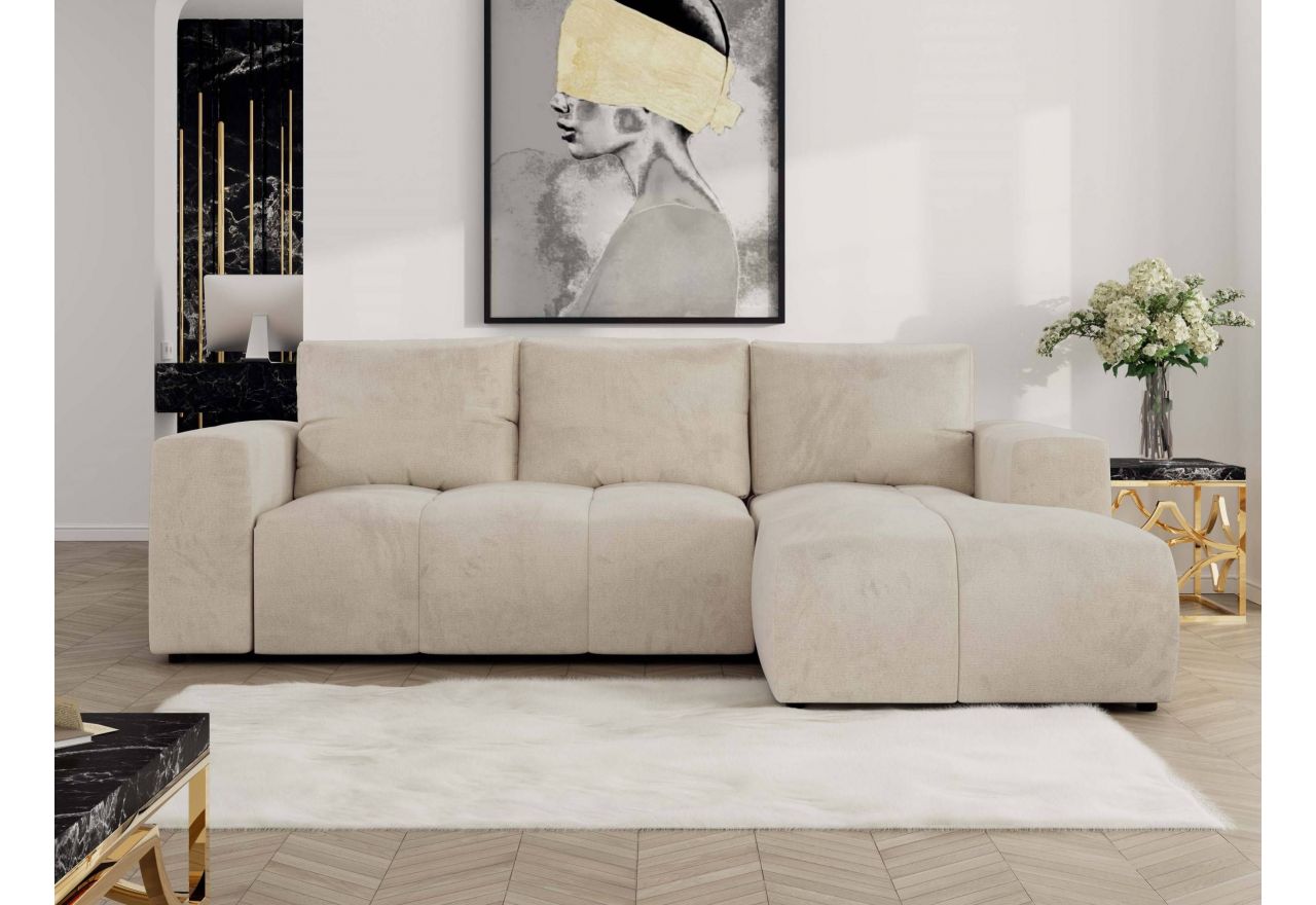 Narożnik MONIVA L - strona prawa - beżowy, welwet