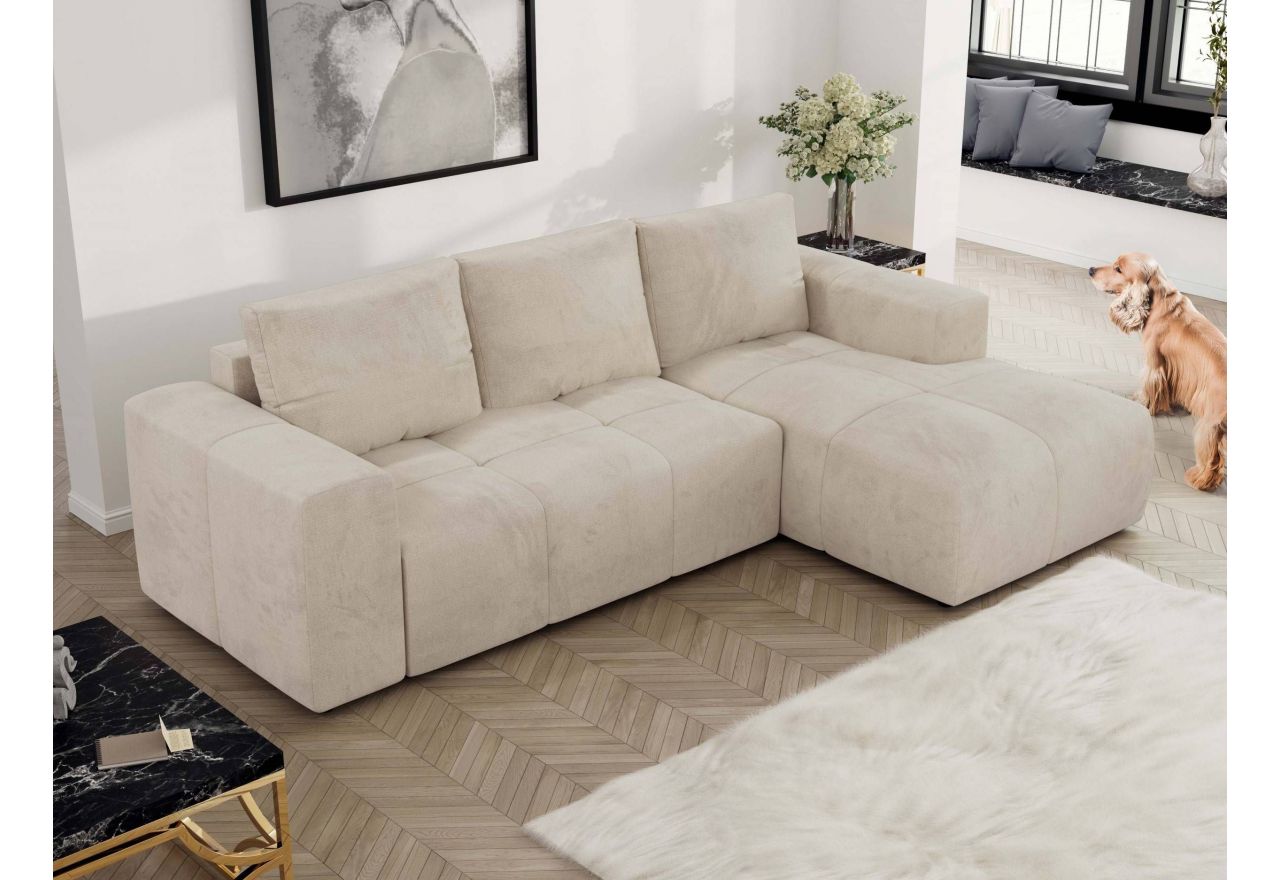 Narożnik MONIVA L - strona prawa - beżowy, welwet