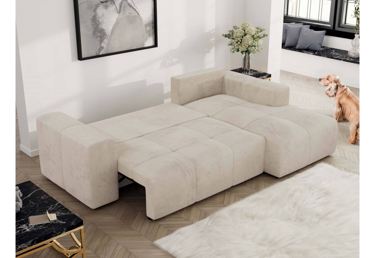 Narożnik MONIVA L - strona prawa - beżowy, welwet