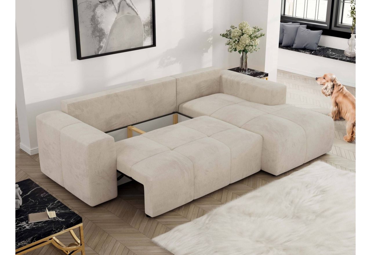 Narożnik MONIVA L - strona prawa - beżowy, welwet