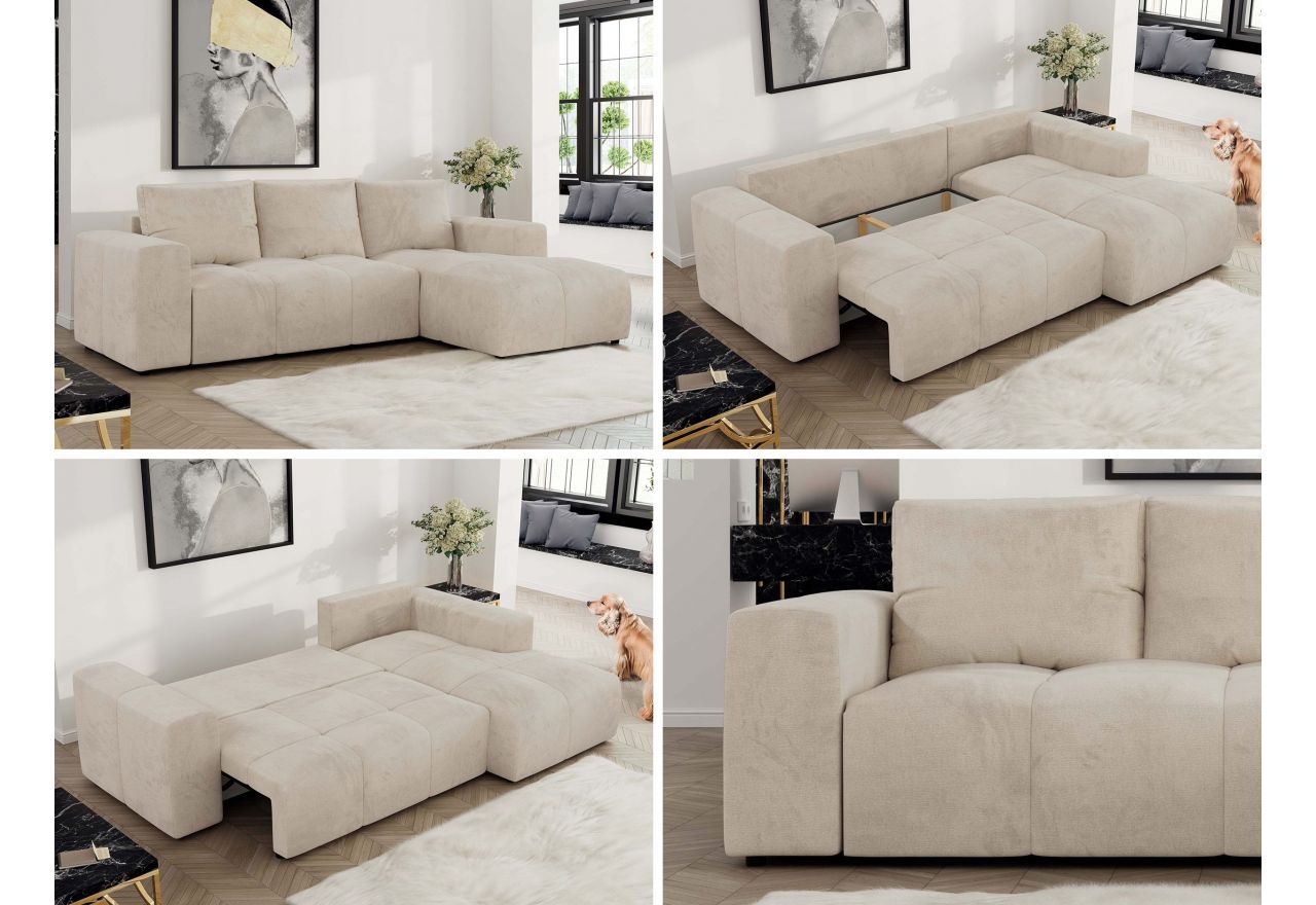 Narożnik MONIVA L - strona prawa - beżowy, welwet