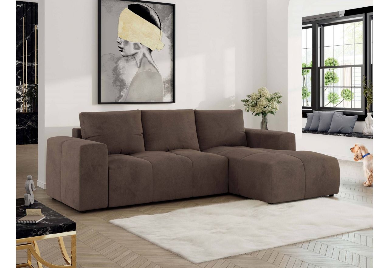 Narożnik MONIVA L - strona prawa - brązowy, welwet