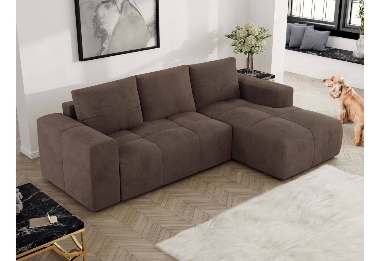 Narożnik MONIVA L - strona prawa - brązowy, welwet