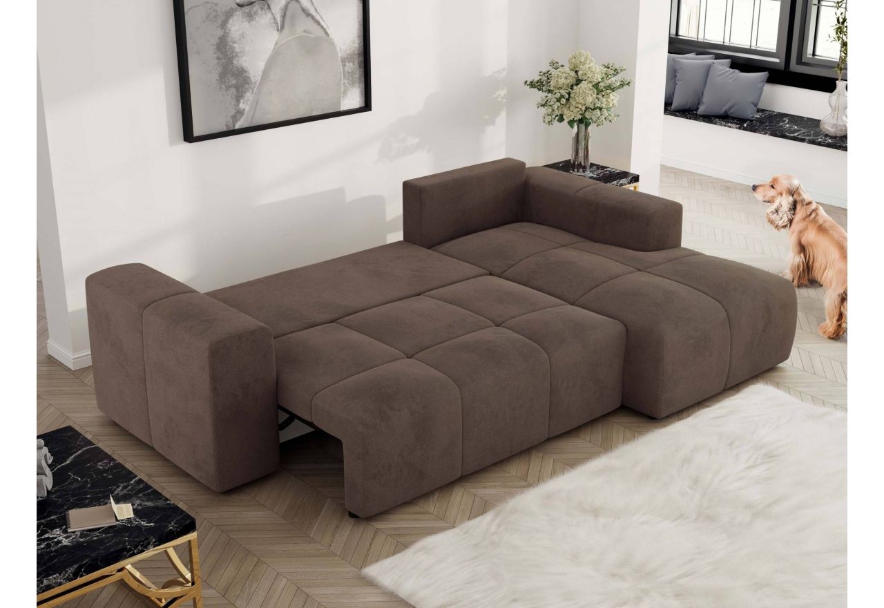 Narożnik MONIVA L - strona prawa - brązowy, welwet