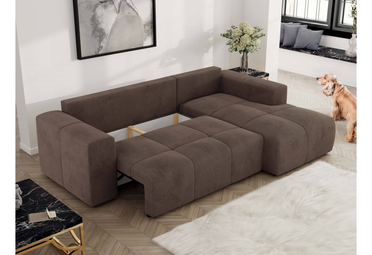 Narożnik MONIVA L - strona prawa - brązowy, welwet