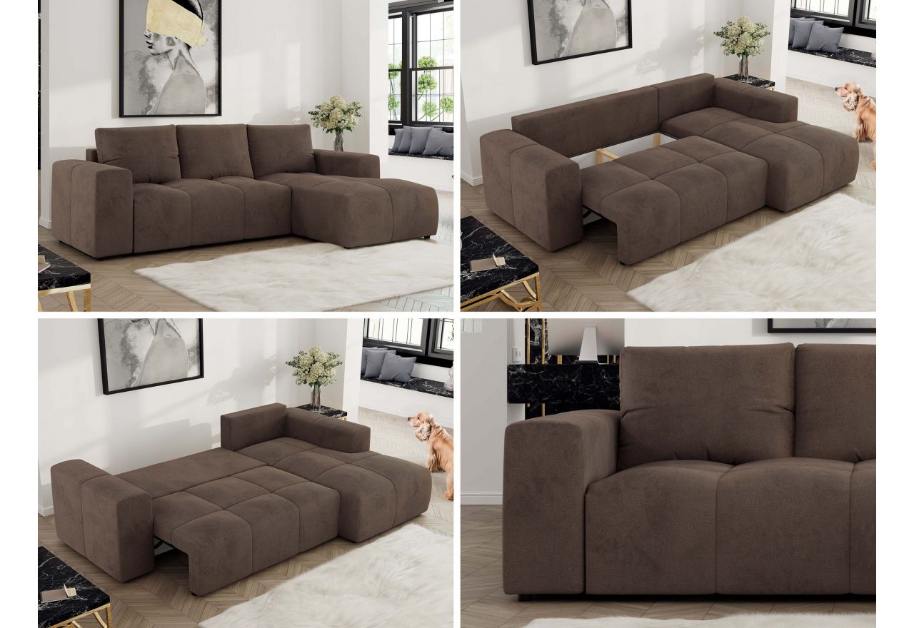 Narożnik MONIVA L - strona prawa - brązowy, welwet