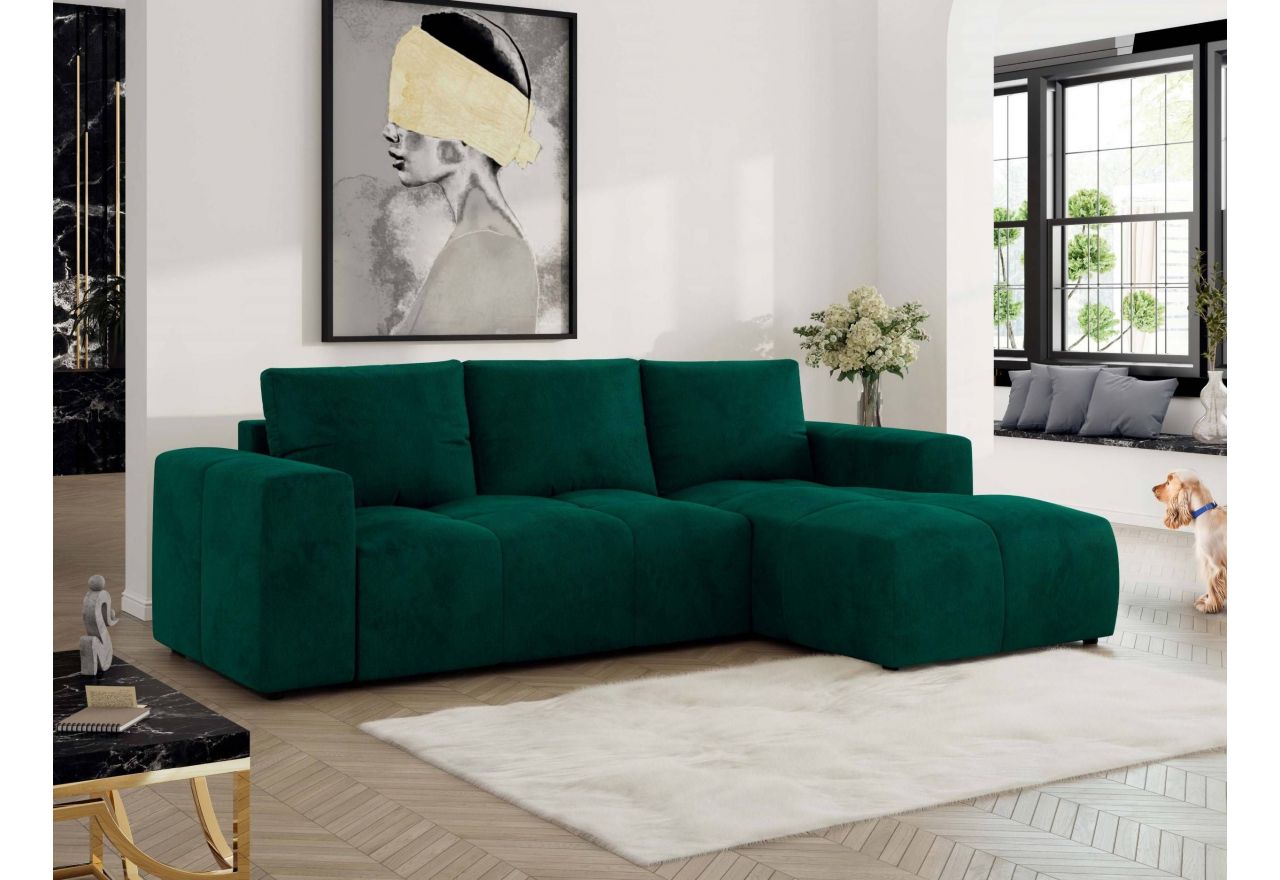 Narożnik MONIVA L - strona prawa - ciemnozielony, welwet