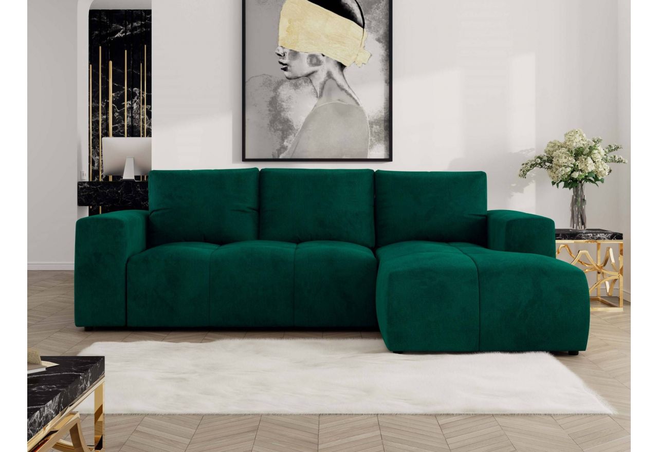 Narożnik MONIVA L - strona prawa - ciemnozielony, welwet