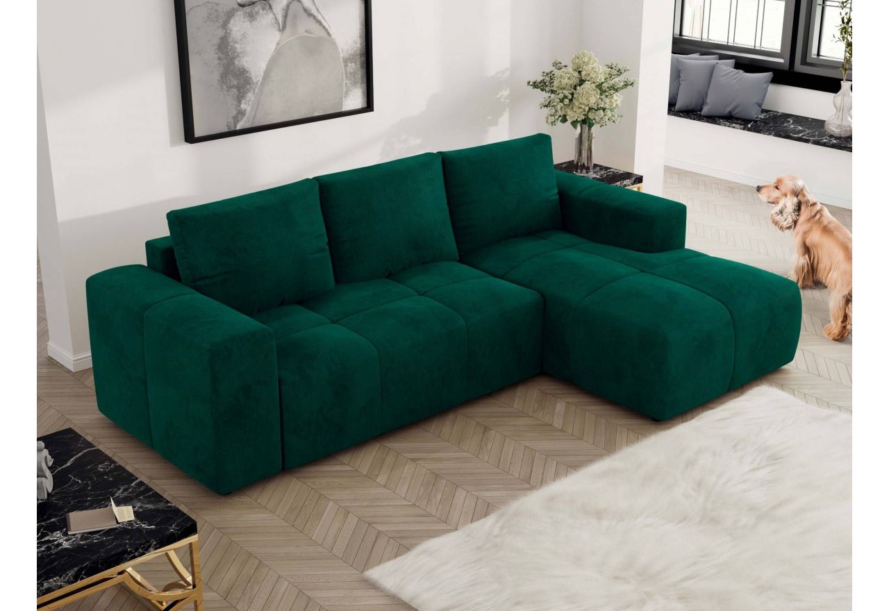 Narożnik MONIVA L - strona prawa - ciemnozielony, welwet