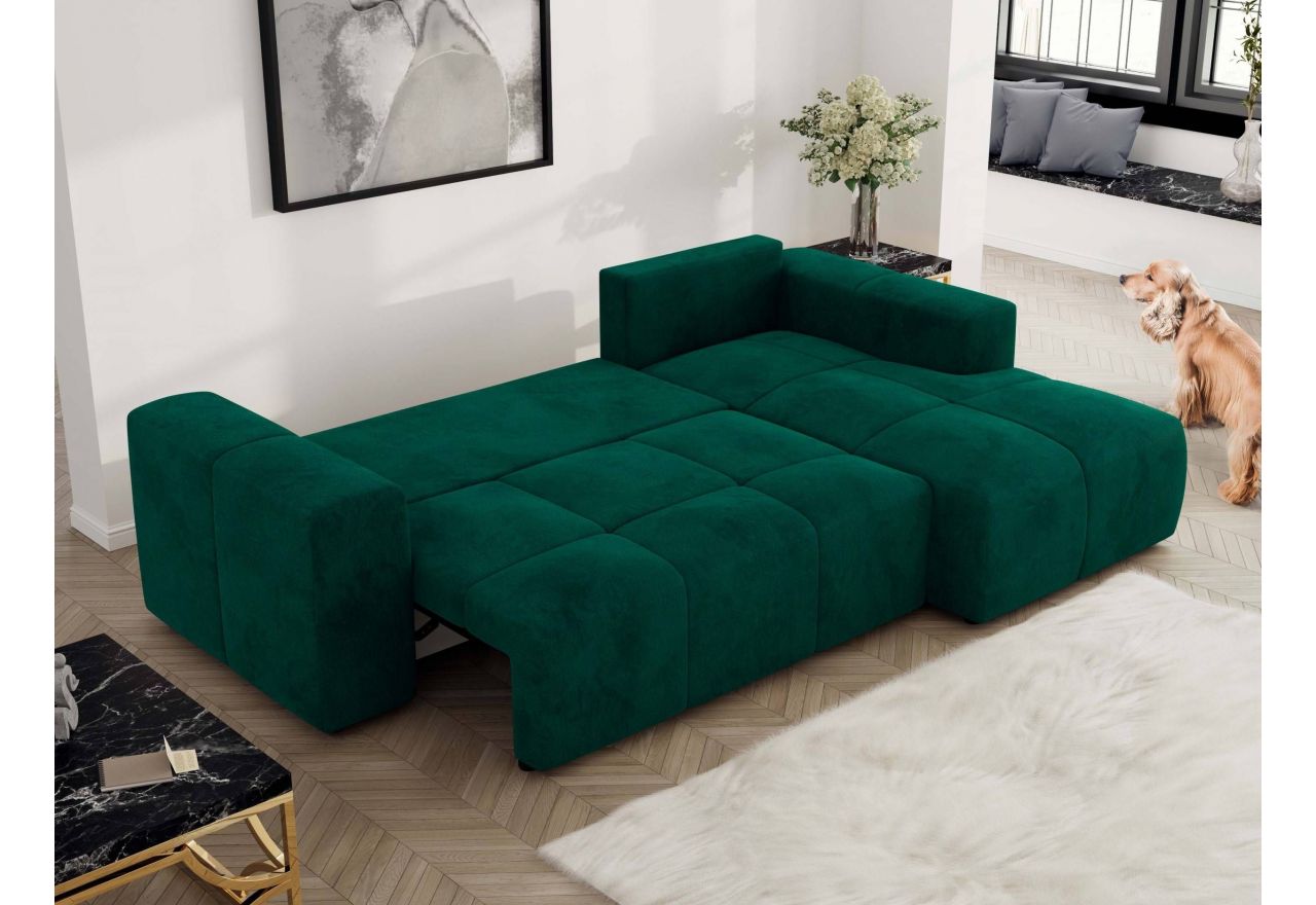 Narożnik MONIVA L - strona prawa - ciemnozielony, welwet