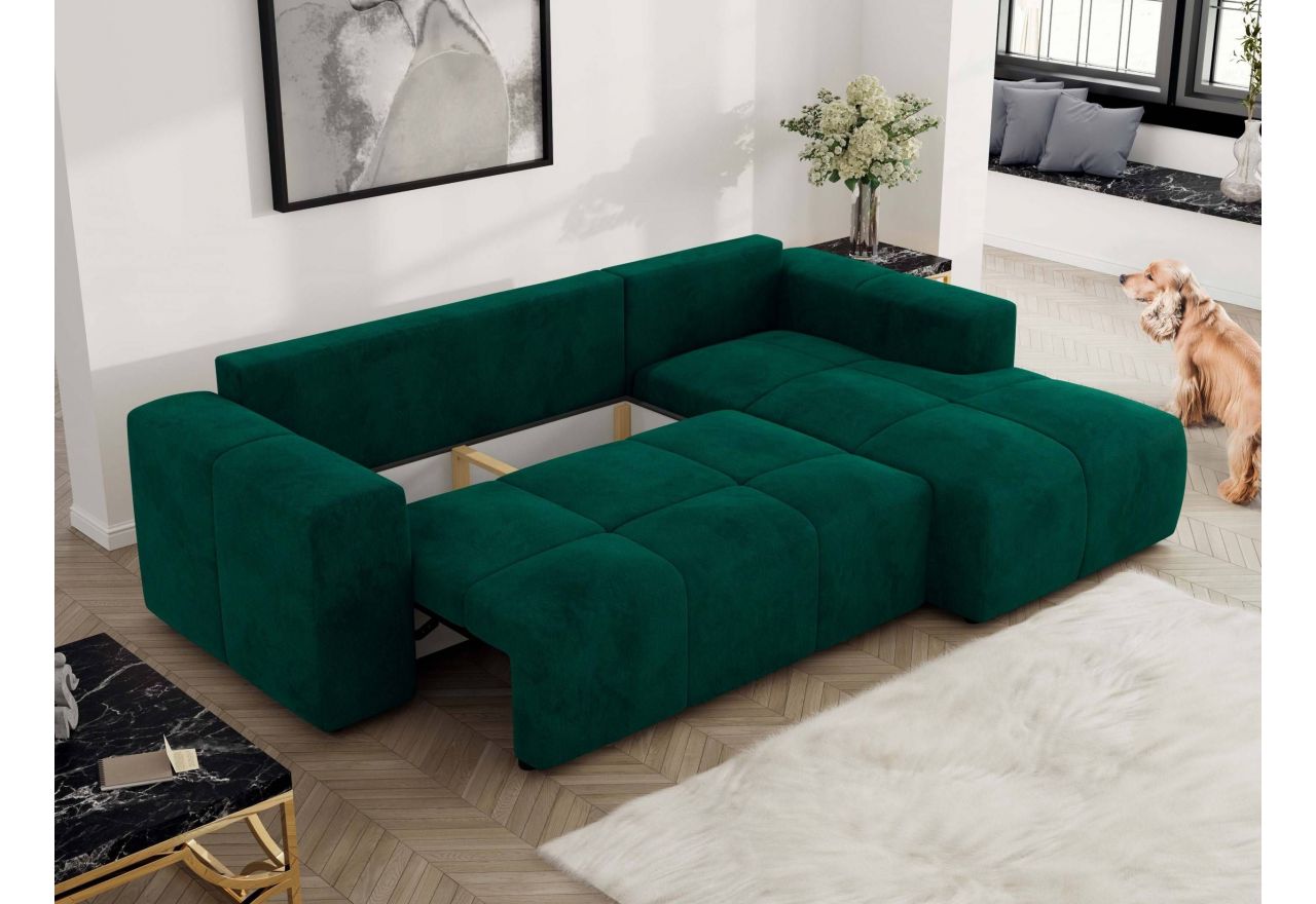 Narożnik MONIVA L - strona prawa - ciemnozielony, welwet