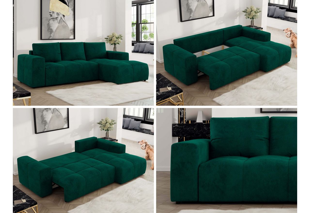 Narożnik MONIVA L - strona prawa - ciemnozielony, welwet