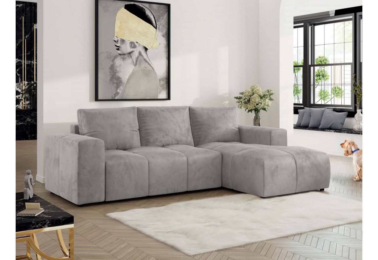 Narożnik MONIVA L - strona prawa - jasnoszary, welwet