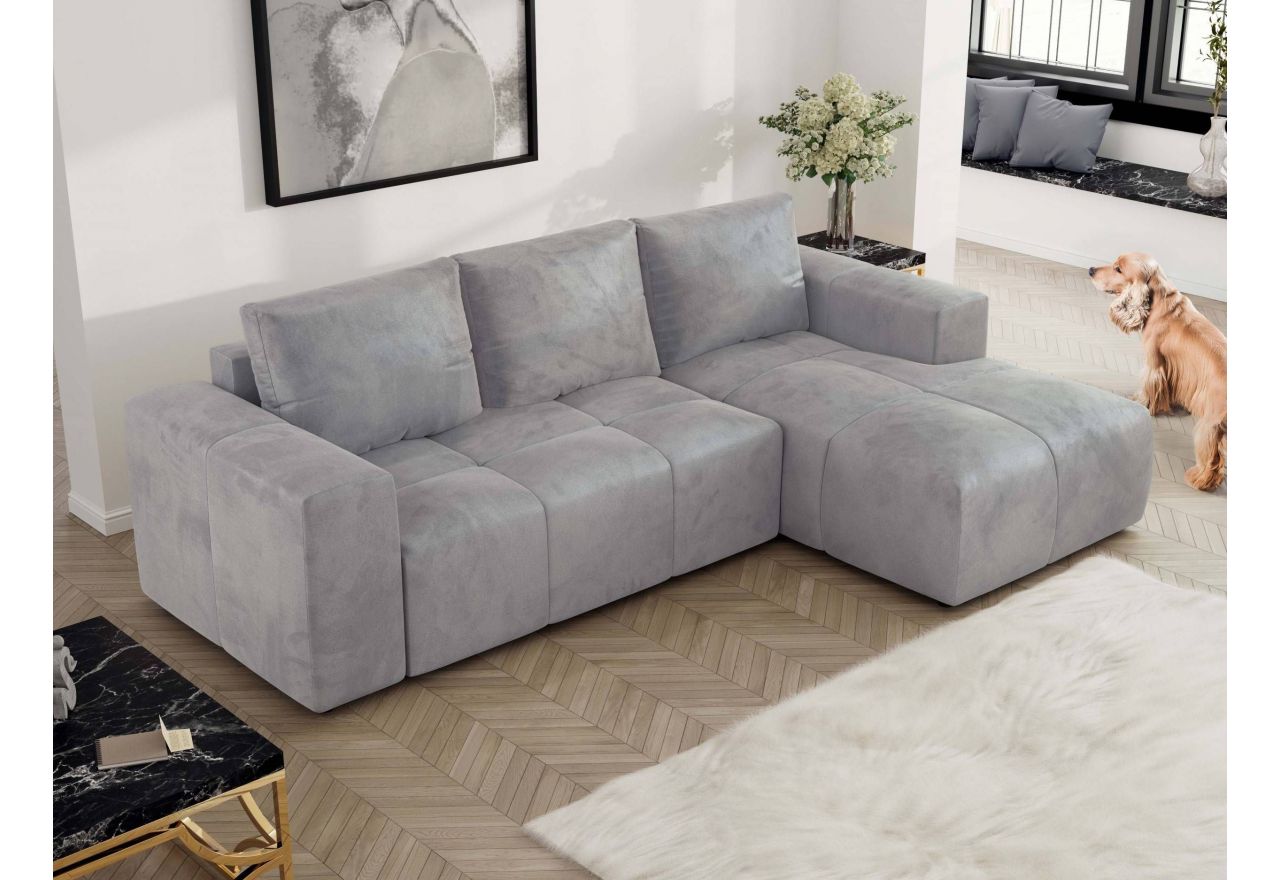 Narożnik MONIVA L - strona prawa - jasnoszary, welwet