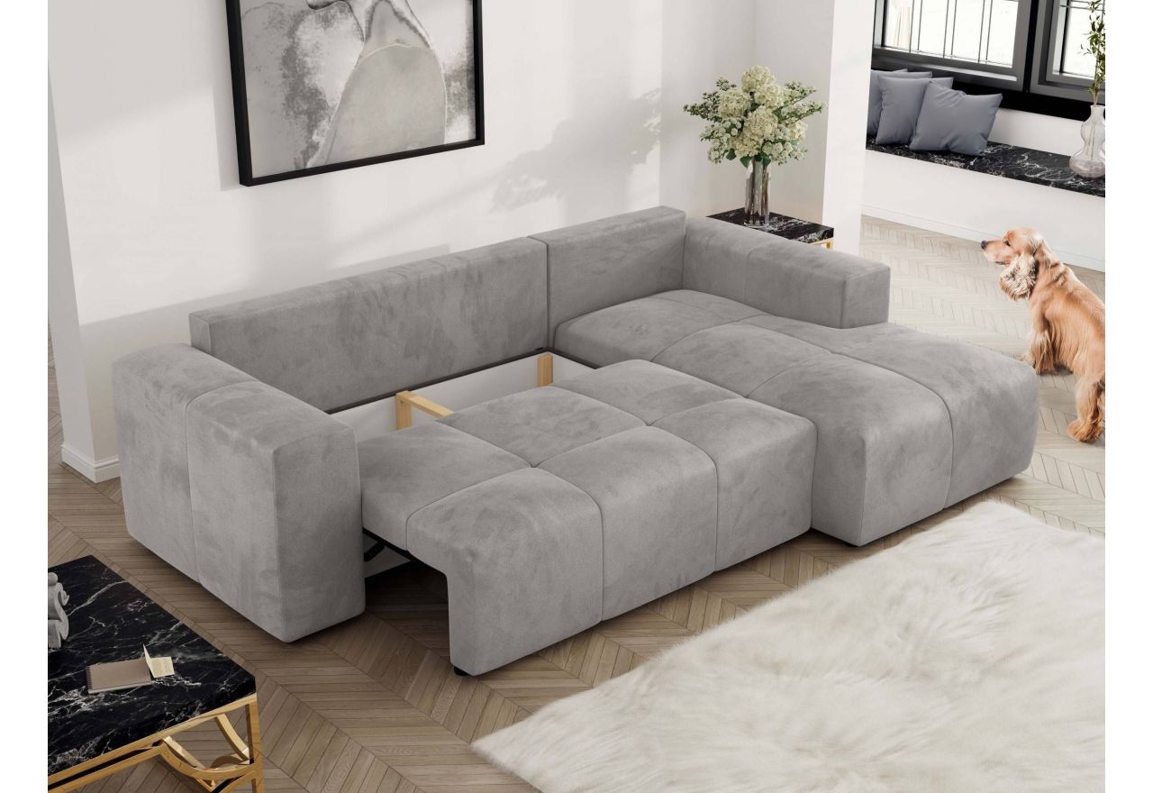 Narożnik MONIVA L - strona prawa - jasnoszary, welwet