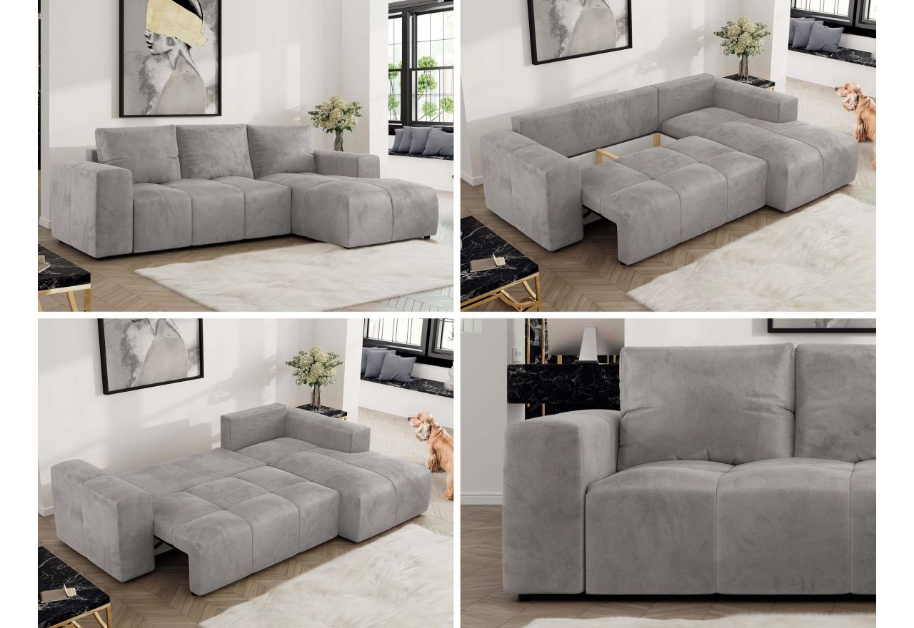 Narożnik MONIVA L - strona prawa - jasnoszary, welwet