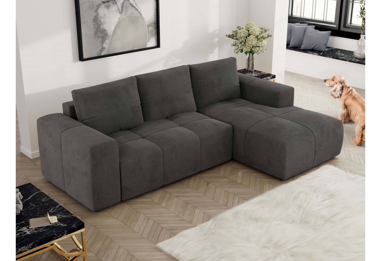 Narożnik MONIVA L - strona prawa - ciemnoszary, welwet