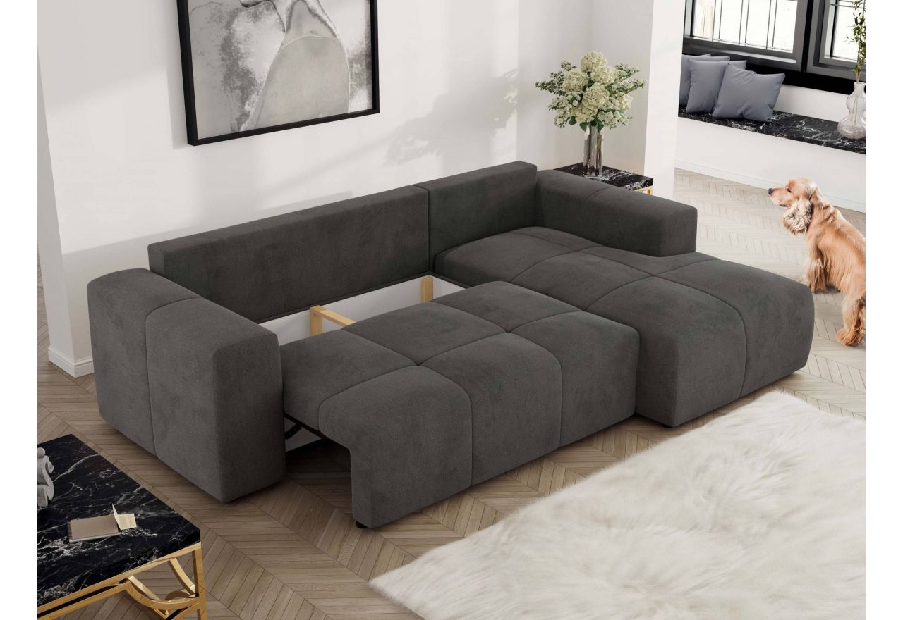 Narożnik MONIVA L - strona prawa - ciemnoszary, welwet