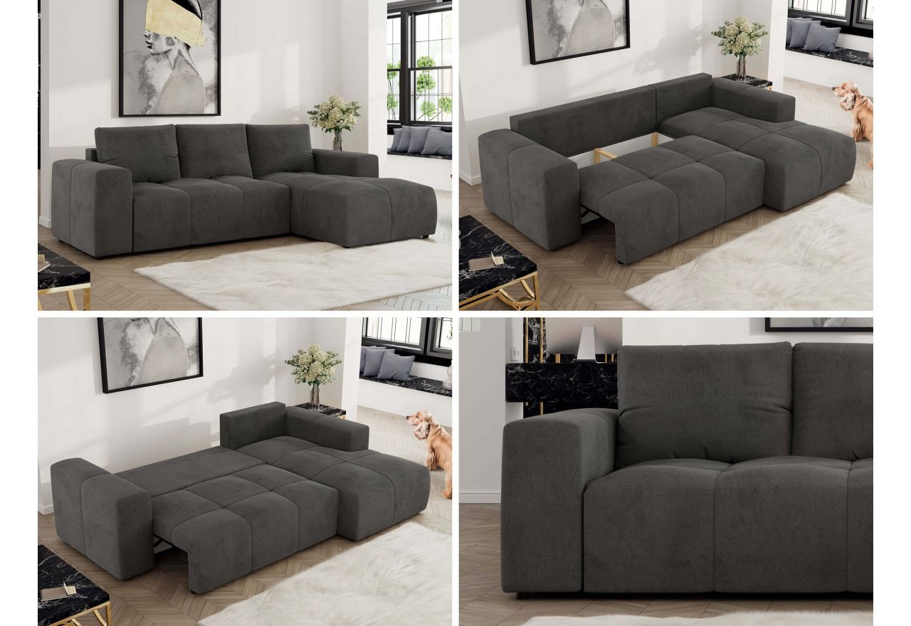 Narożnik MONIVA L - strona prawa - ciemnoszary, welwet