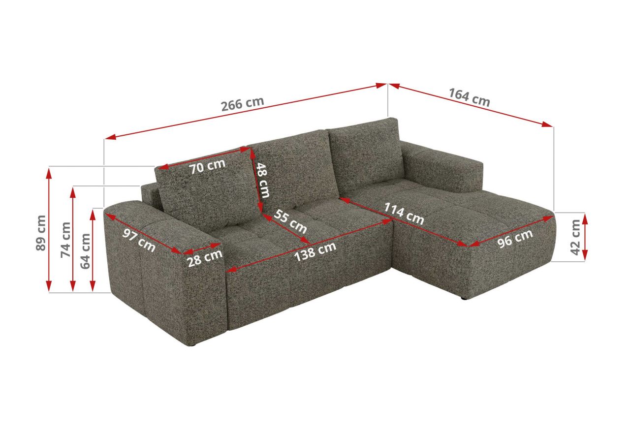 Narożnik MONIVA L - strona prawa - szary, struktura