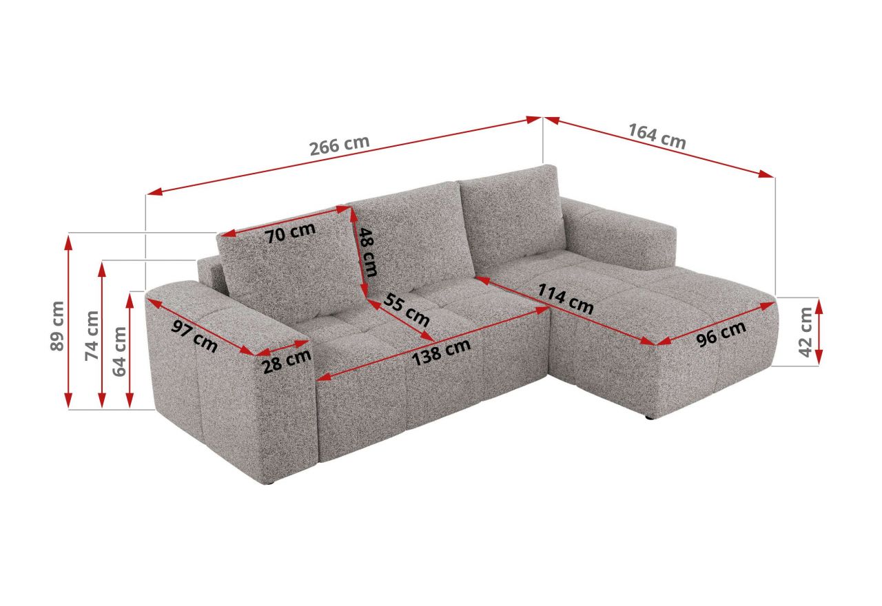 Narożnik MONIVA L - strona prawa - jasnoszary, struktura