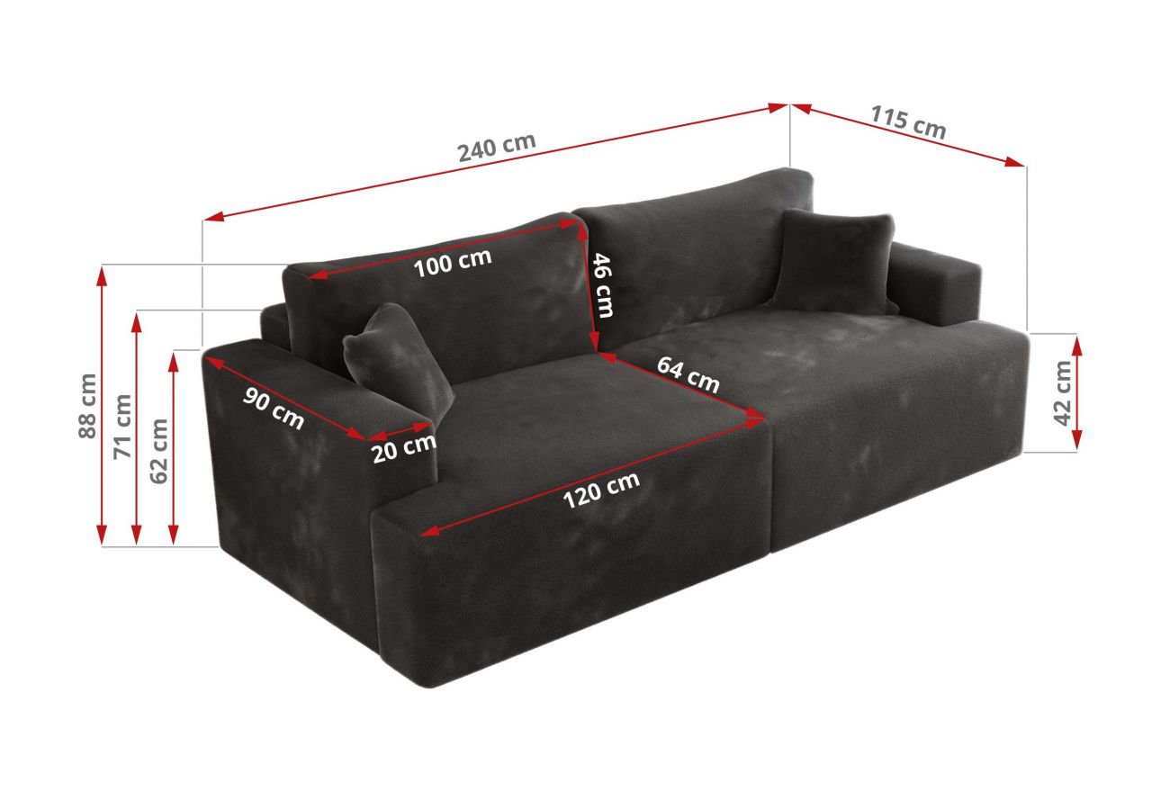 Sofa VIRELLA - ciemnoszary, plusz