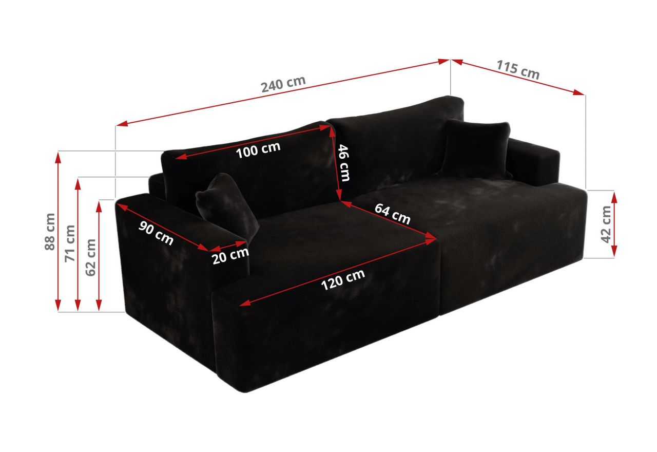 Sofa VIRELLA - czarny, plusz