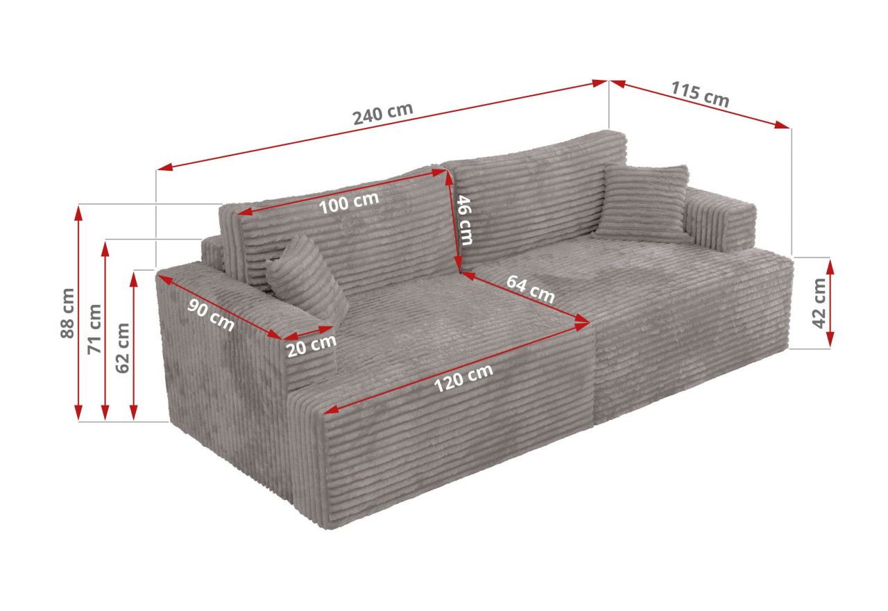 Sofa VIRELLA - szary, sztruks