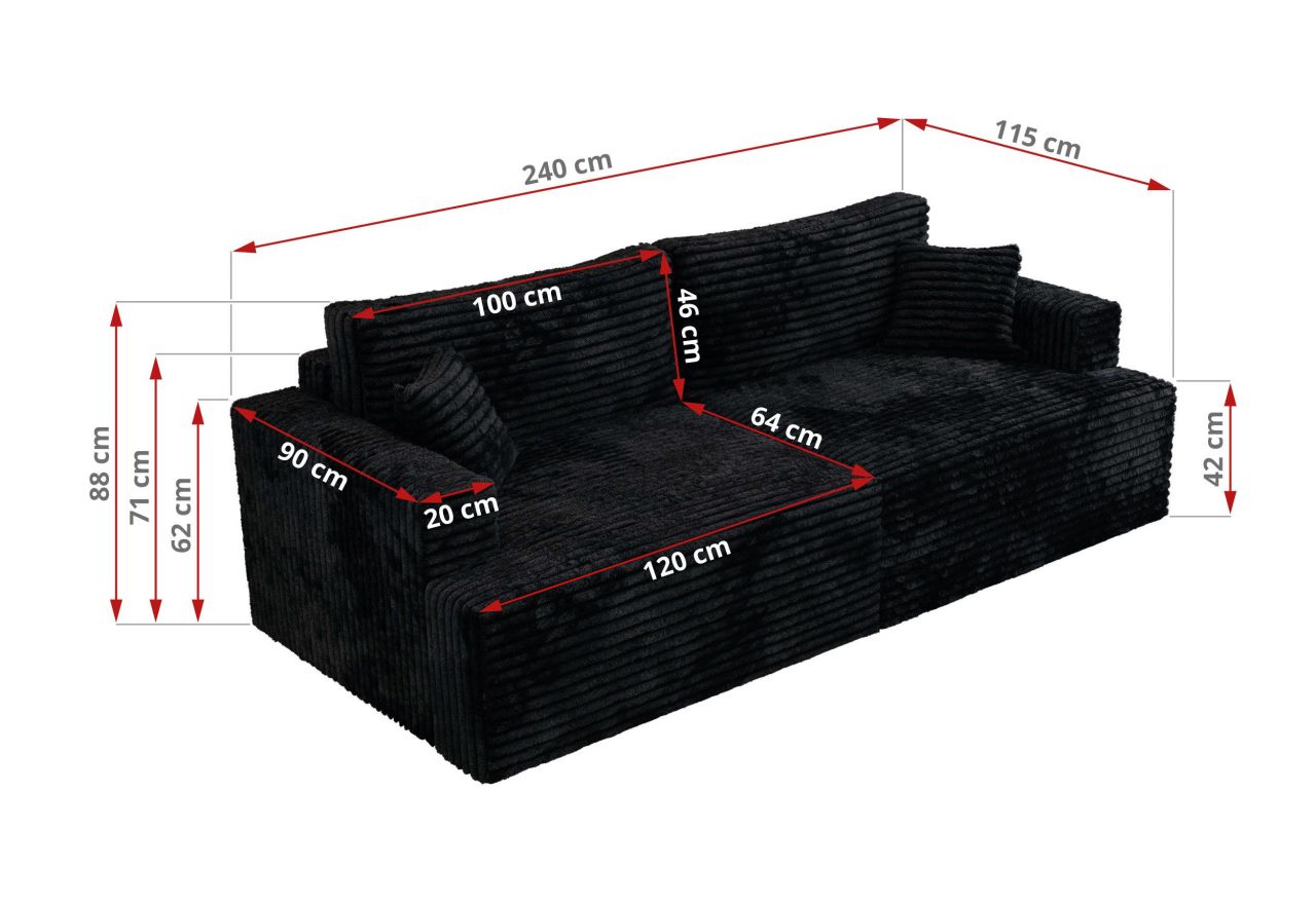 Sofa VIRELLA - czarny, sztruks