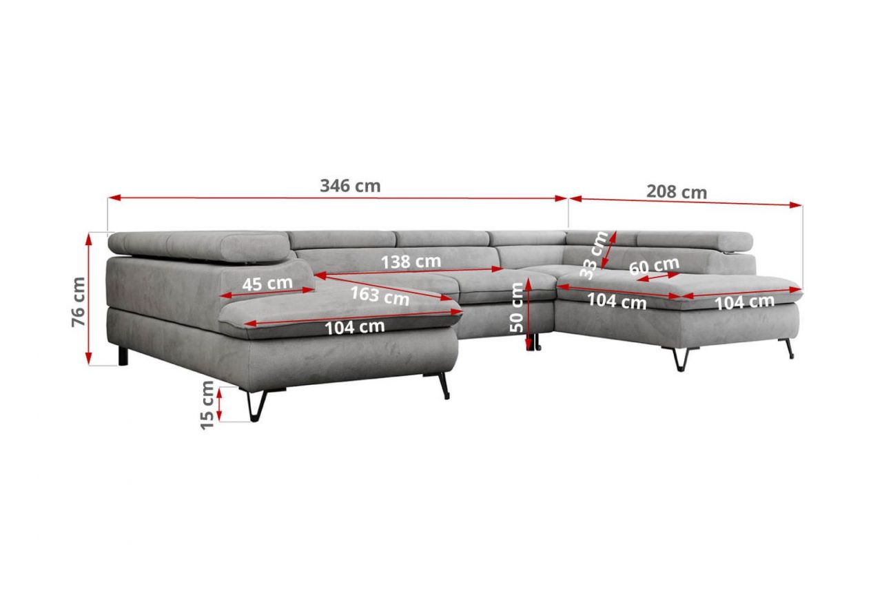 Narożnik PEDRO U - Monolith 84 - jasny szary - OUTLETU
