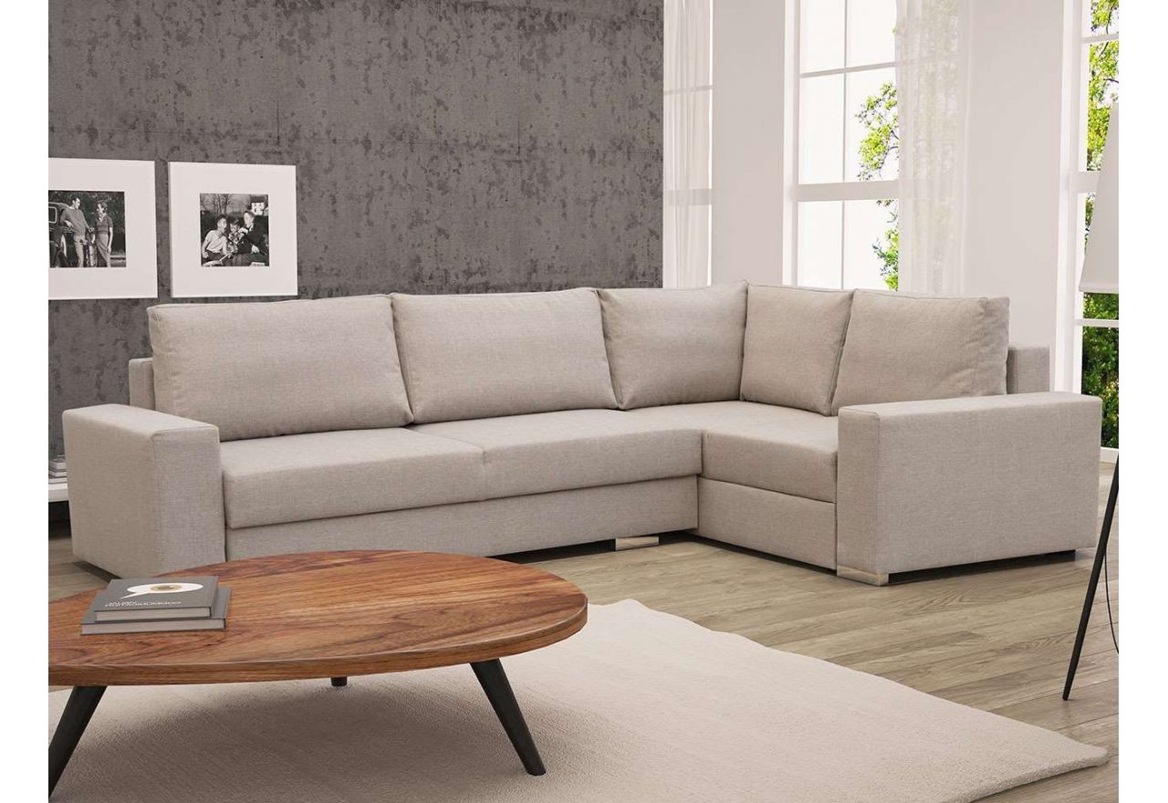 Modny, minimalistyczny narożnik z luźnymi poduszkami i dwoma pojemnikami do salonu - TEMINO Inari 23