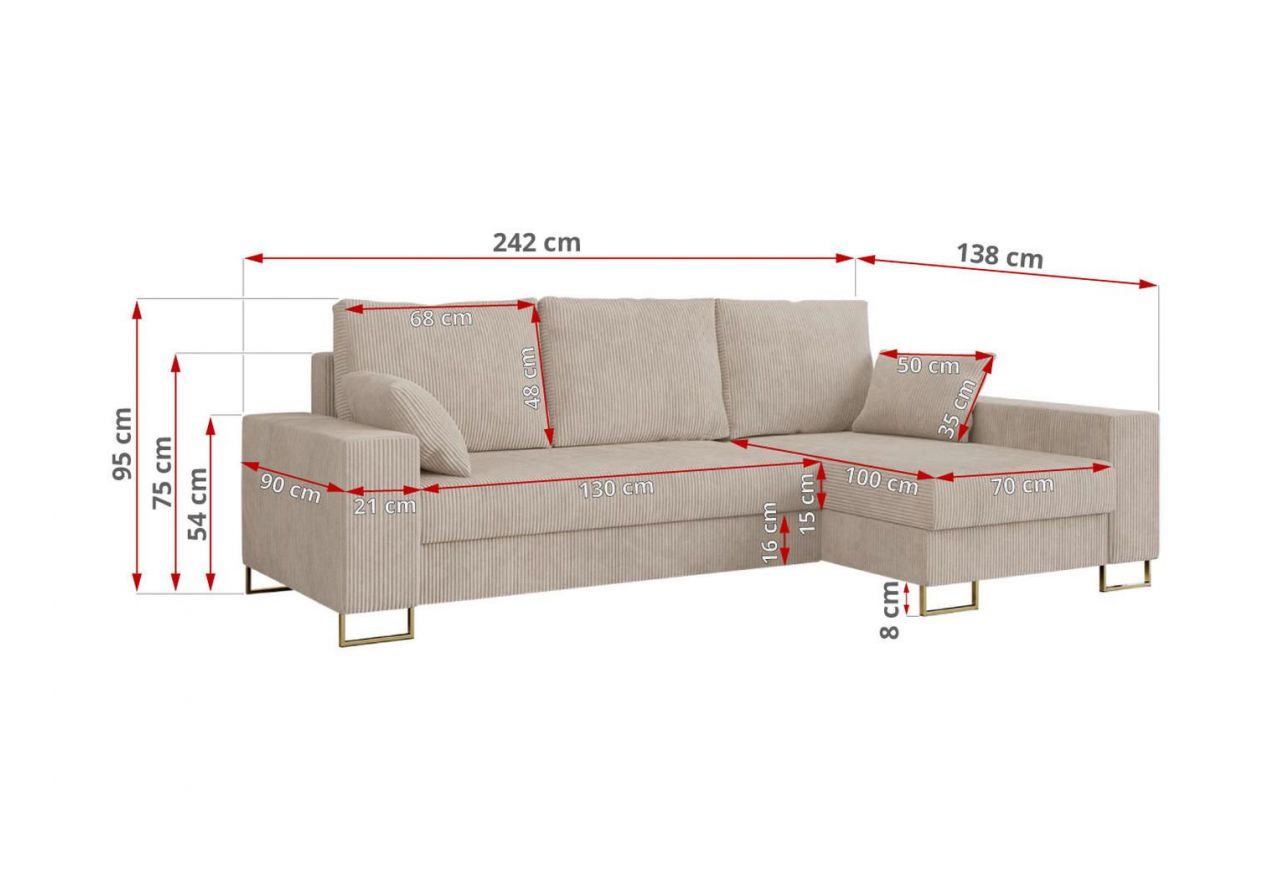 Narożnik DORIAN L - Lincoln 07 - jasny brązowy - OUTLET