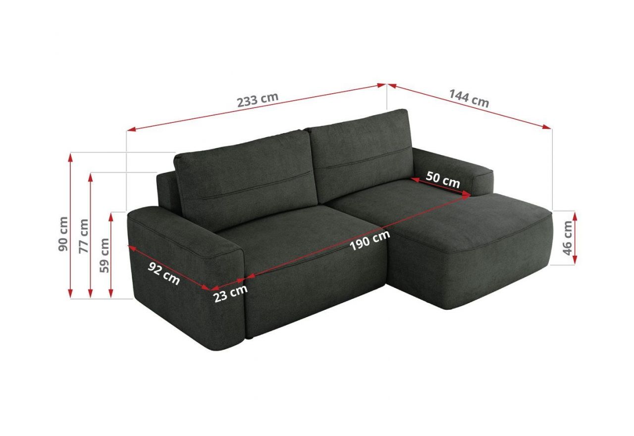 Narożnik BELLUNO L - strona prawa - ciemnoszary, struktura