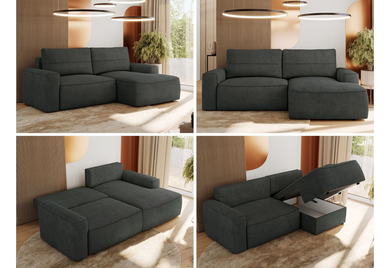 Narożnik BELLUNO L - strona prawa - ciemnoszary, struktura