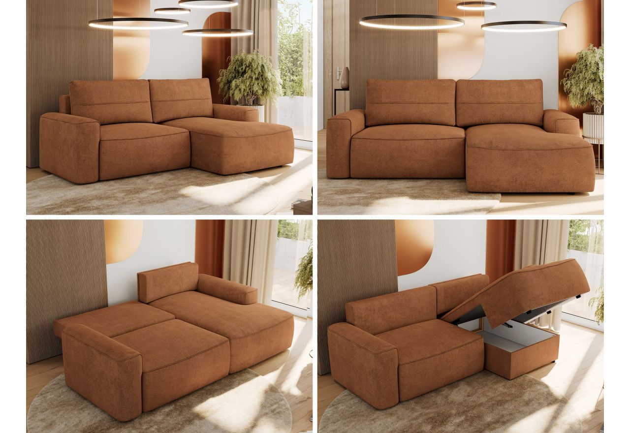 Narożnik BELLUNO L - strona prawa - pomarańczowy, struktura