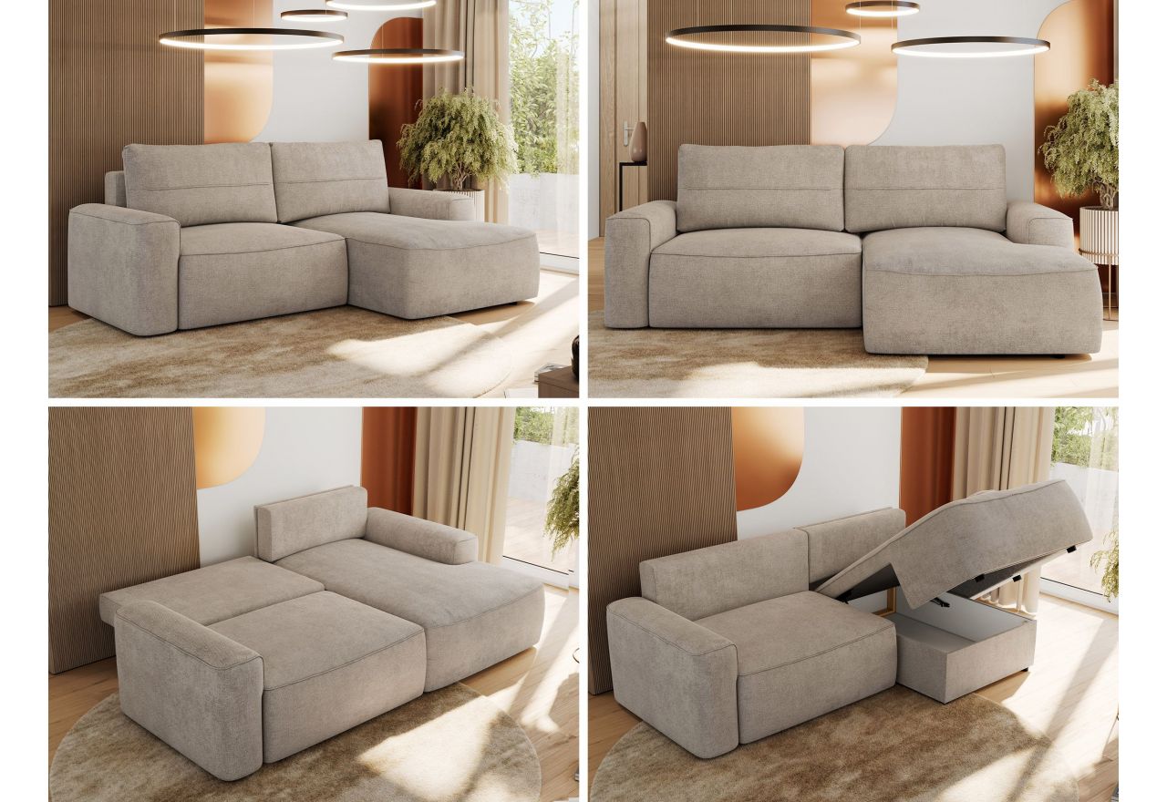 Narożnik BELLUNO L - strona prawa - beżowy, struktura