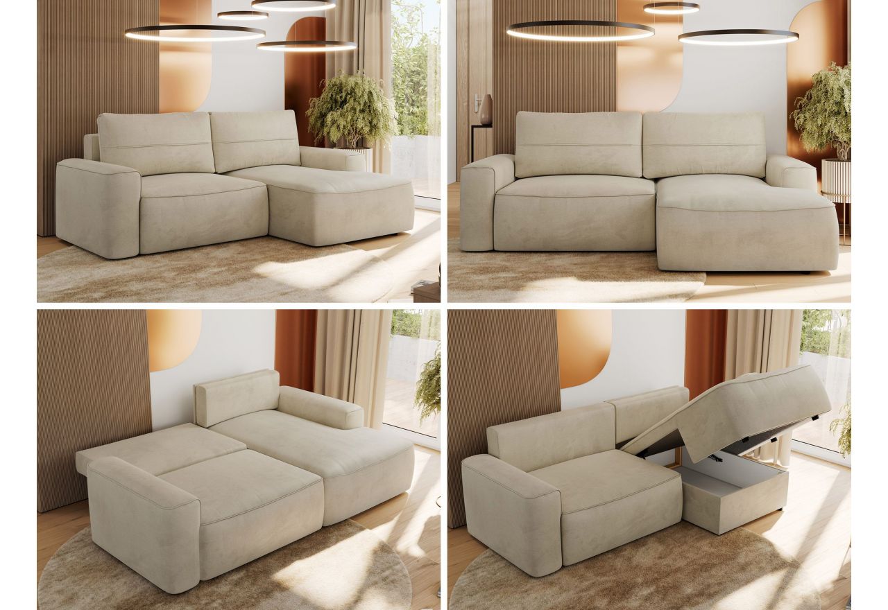 Narożnik BELLUNO L - strona prawa - beżowy, welwet