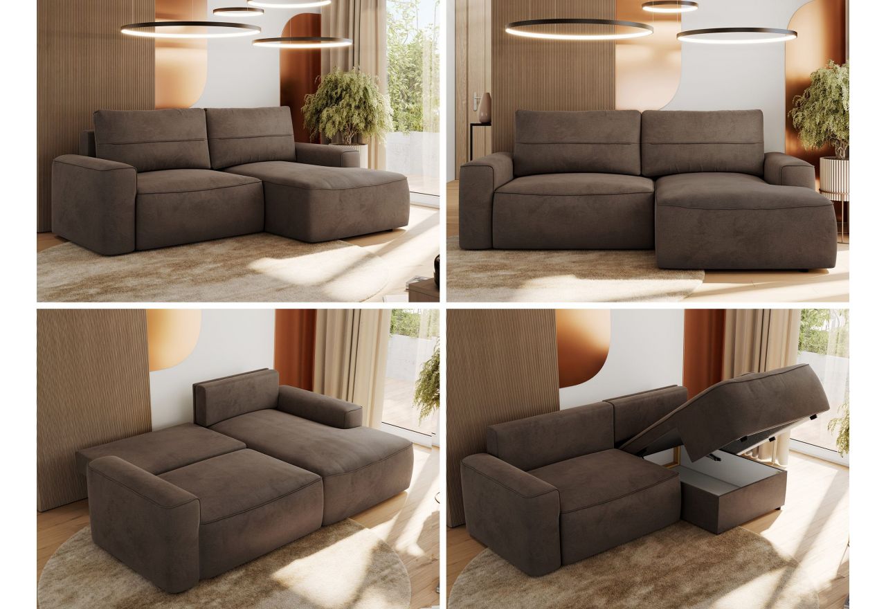 Narożnik BELLUNO L - strona prawa - brązowy, welwet