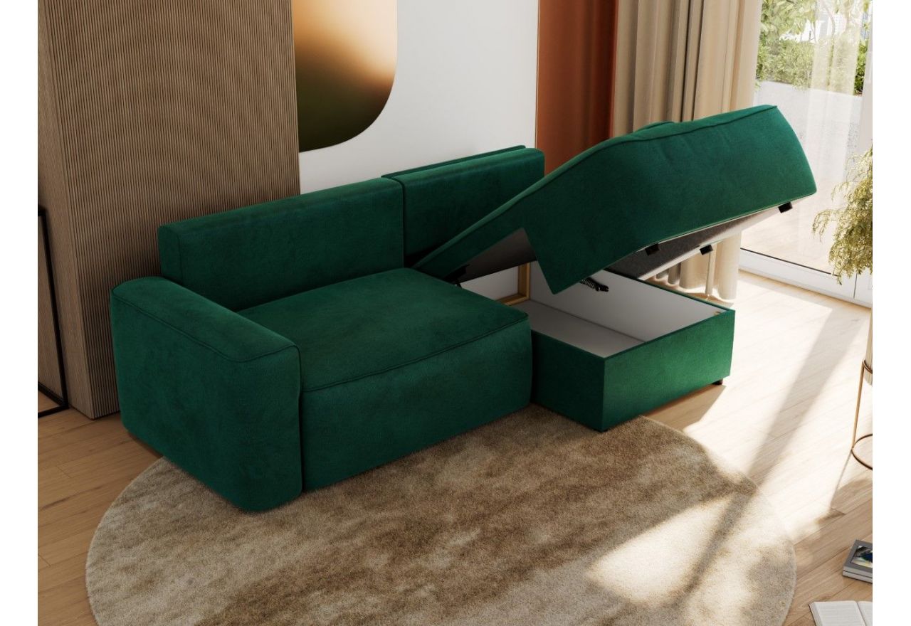 Narożnik BELLUNO L - strona prawa - ciemnozielony, welwet