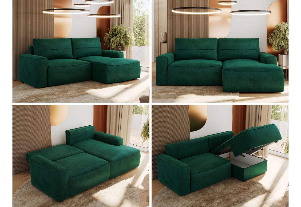 Narożnik BELLUNO L - strona prawa - ciemnozielony, welwet