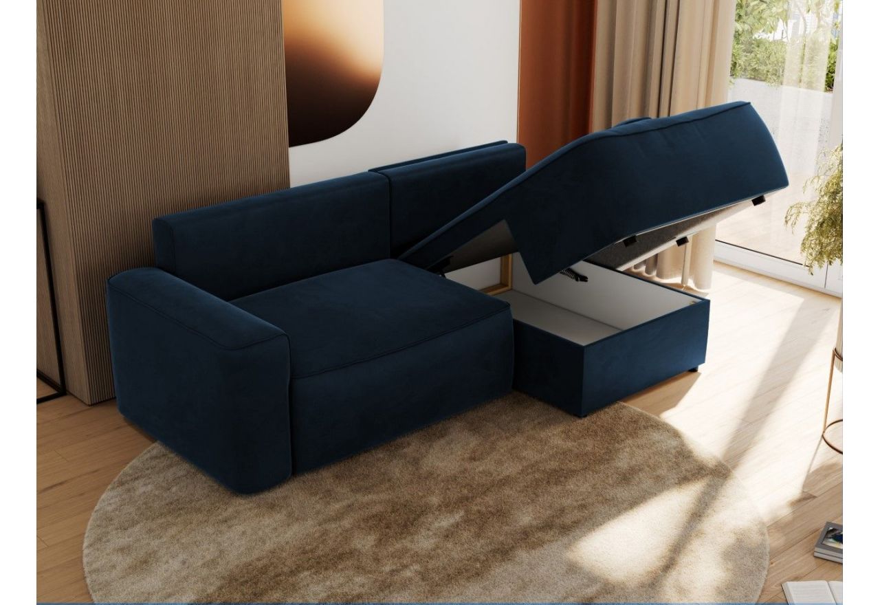 Narożnik BELLUNO L - strona prawa - ciemnoniebieski, welwet