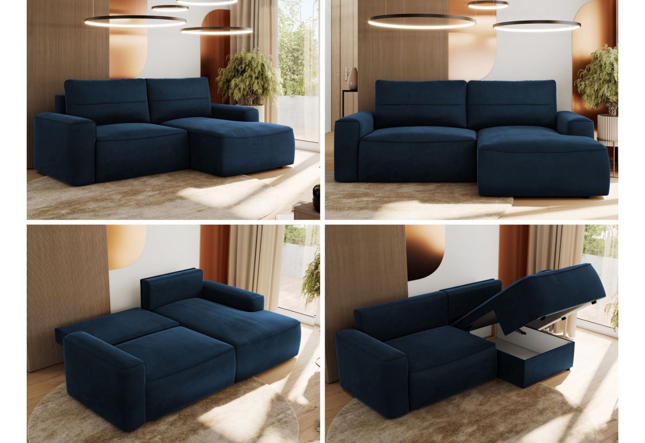 Narożnik BELLUNO L - strona prawa - ciemnoniebieski, welwet