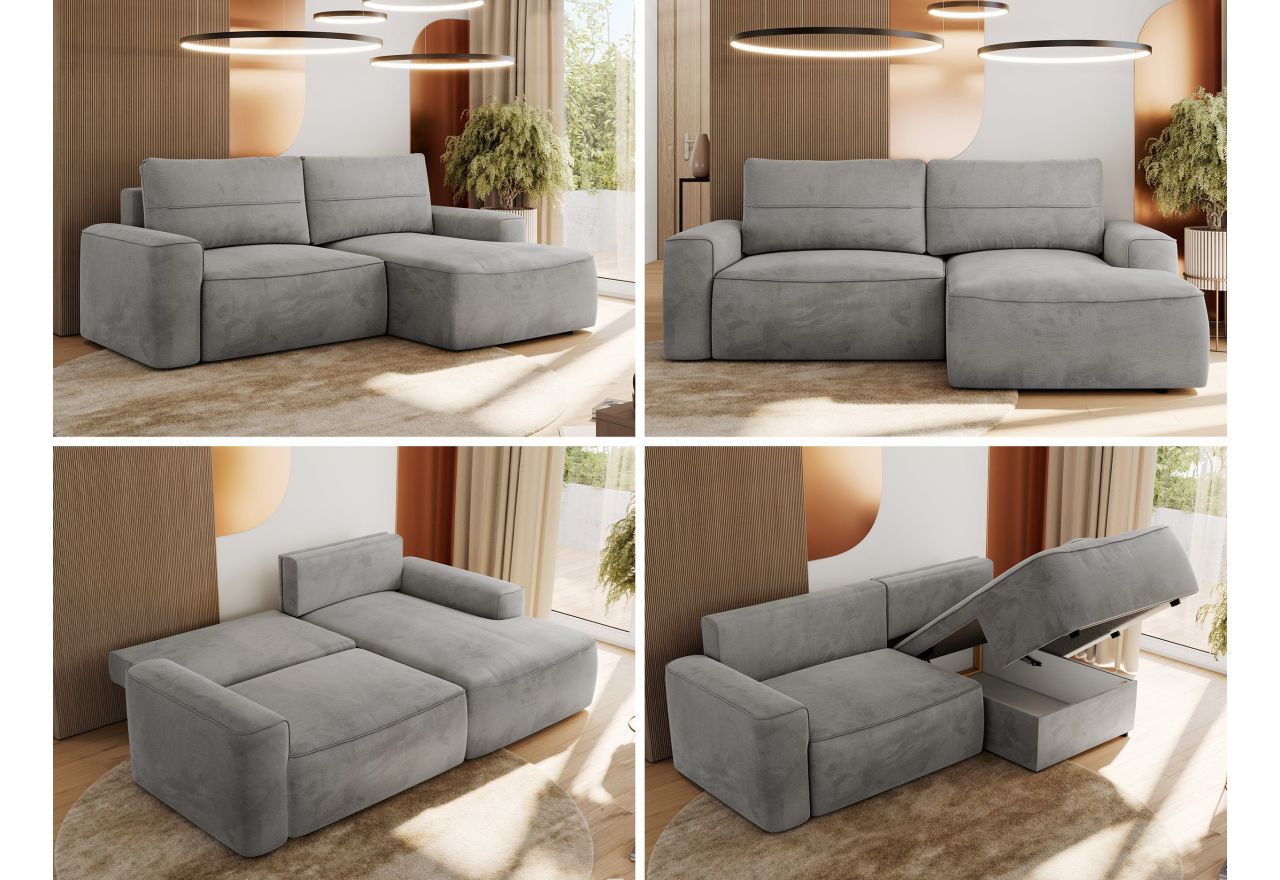 Narożnik BELLUNO L - strona prawa - jasnoszary, welwet