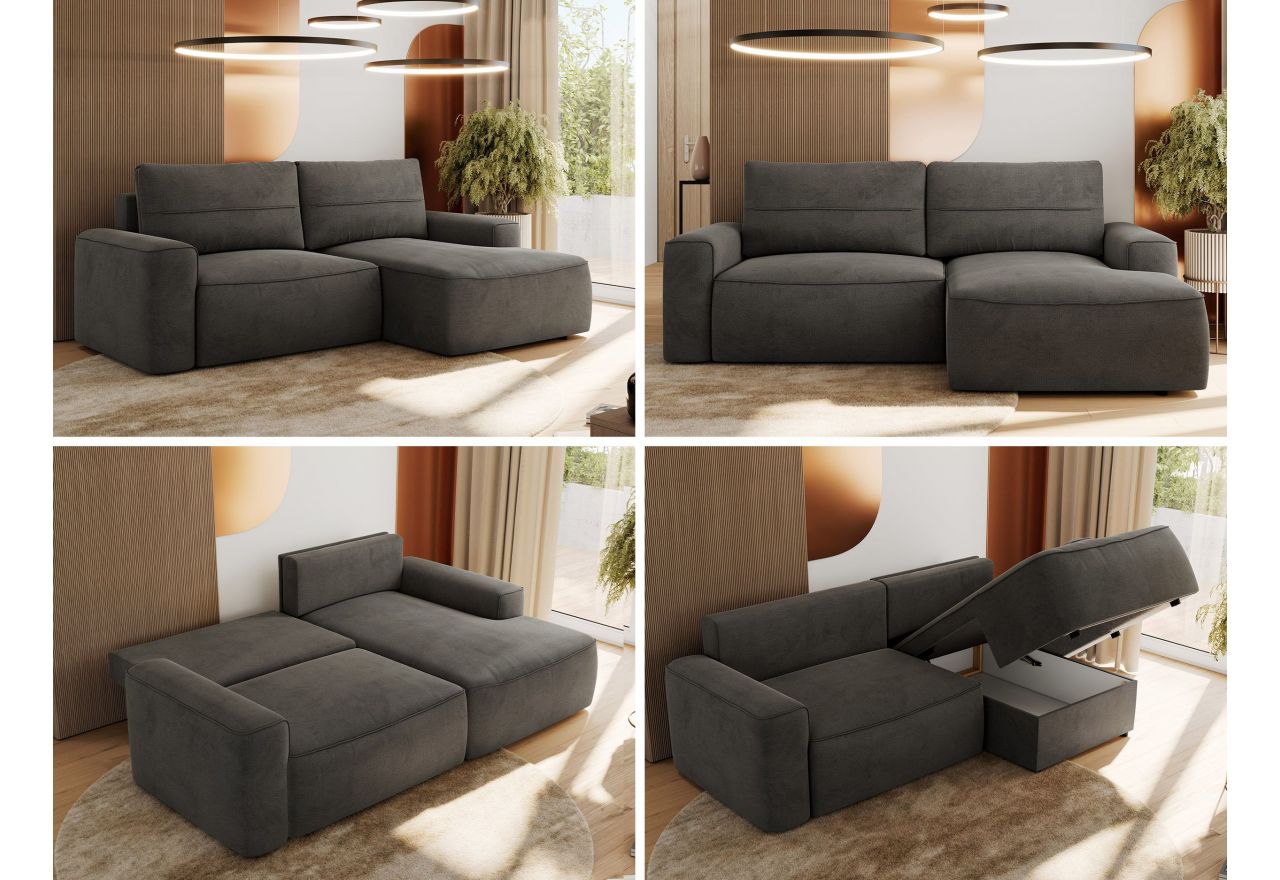 Narożnik BELLUNO L - strona prawa - ciemnoszary, welwet