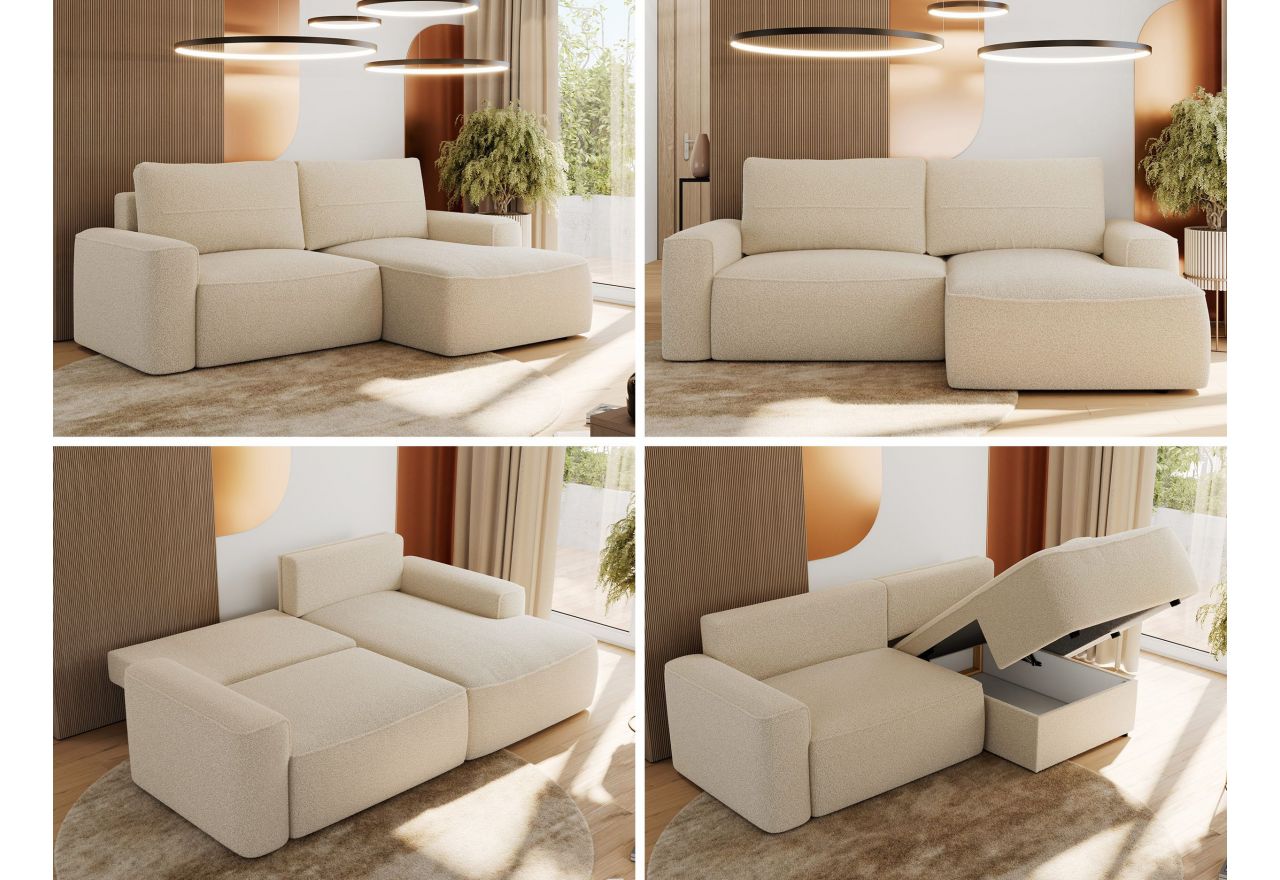 Narożnik BELLUNO L - strona prawa - beżowy, boucle