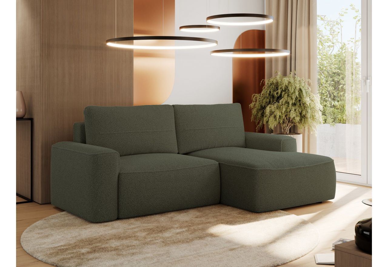 Narożnik BELLUNO L - strona prawa - ciemnozielony, boucle