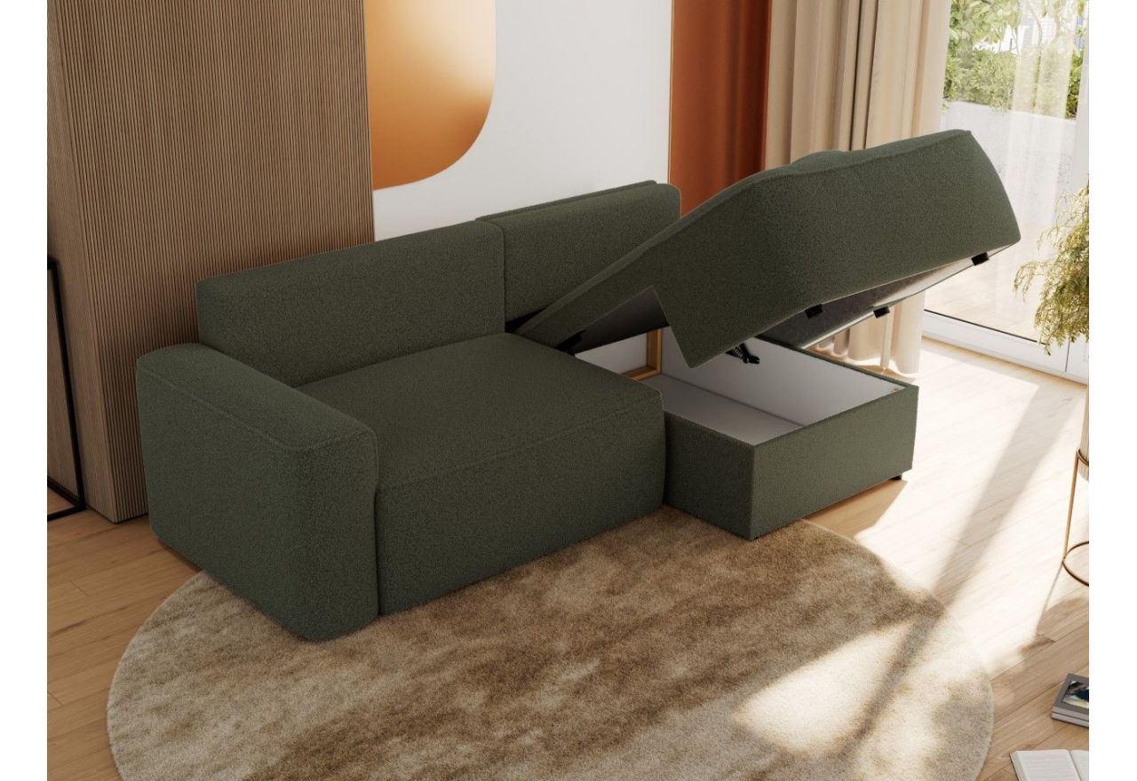 Narożnik BELLUNO L - strona prawa - ciemnozielony, boucle