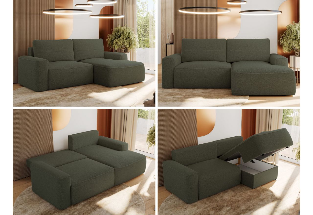 Narożnik BELLUNO L - strona prawa - ciemnozielony, boucle